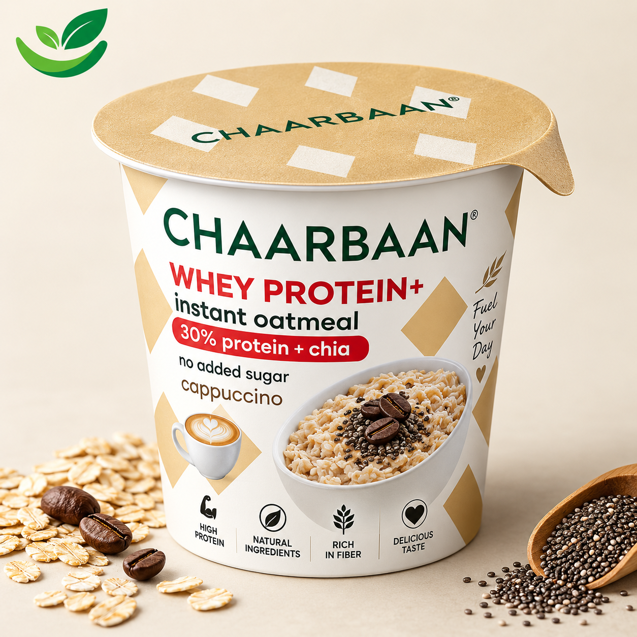 اوتمیل لیوانی با پروتئین و چیا (طعم کاپوچینو) چاربان باکس 12 عددی